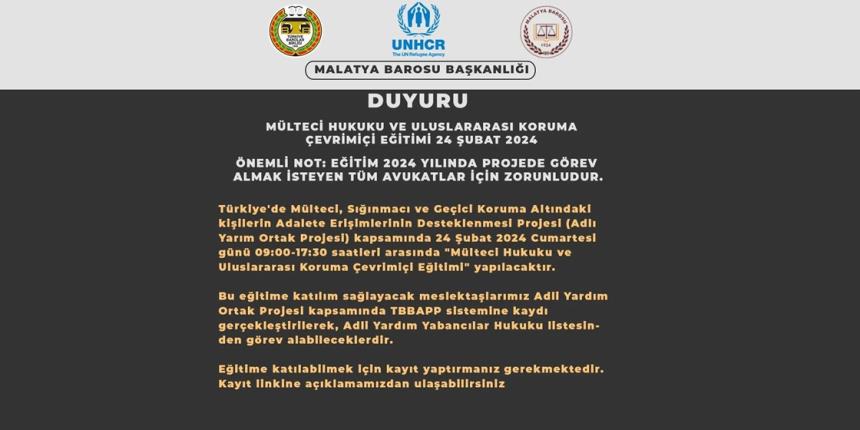 MÜLTECİ HUKUKU VE ULUSLARARASI KORUMA ÇEVRİMİÇİ EĞİTİMİ 24 ŞUBAT 2024